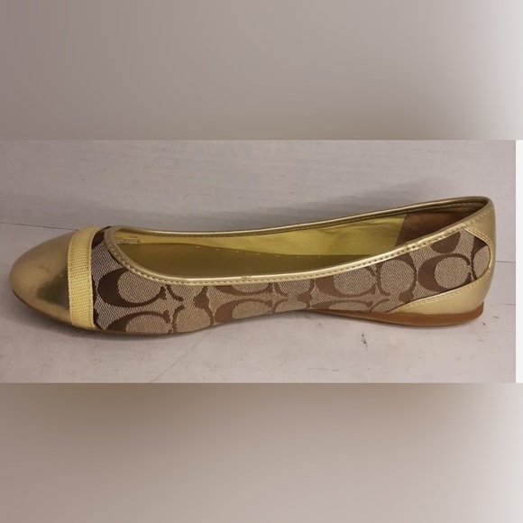 Coach Brown & Gold Color CC Canvas Slip On Flats Women's Size 11 - Picture 2 of 5
